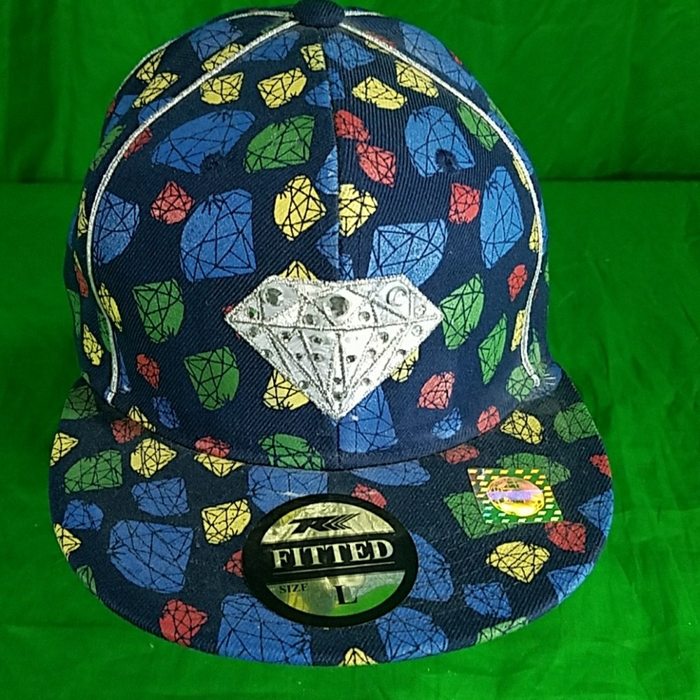 Diamond Bling Fitted Ballcap Hat size Large
